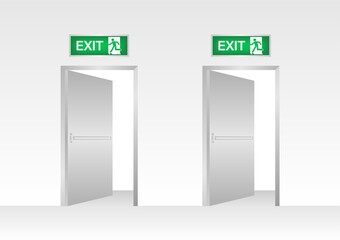 Emergency Fire Exit Door. Exit Door. Fire Exit Sign Over the Door. Vector Illustration.