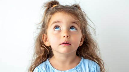 A curious little girl with wide eyes, exploring the world with wonder and awe. isolated white background