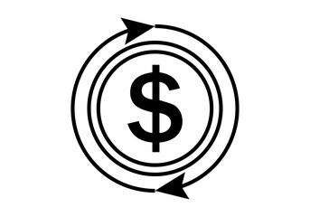 Fototapeta premium Icono negro de moneda de dólar rodeada por un círculo en retroalmientación