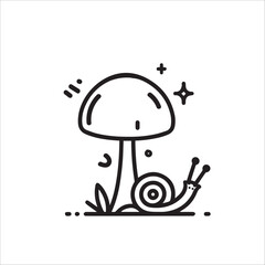 Illustrations of black stroked mushrooms icon white background.