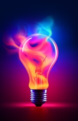 Lightbulb electric energy concept advertising poster. Electrical lamp symbol on bright background. Brainstorm sign. Light bulb creative idea banner. Raster bitmap digital illustration. AI artwork. 