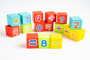 Math number colorful on white background, education study mathematics learning teach.
