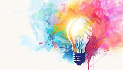 Creative lightbulb with paint splatters on white background artistic illustration for design projects and inspiration