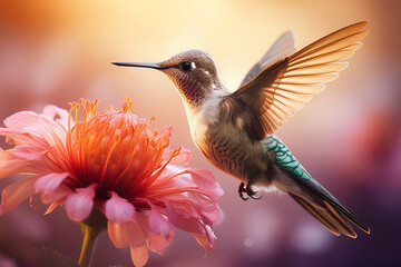 Fototapeta premium Hummingbird feeding on flower closeup