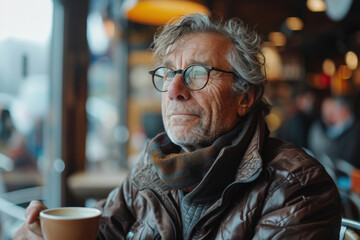 Obraz premium Calm Morning Coffee in a Cozy Cafe
