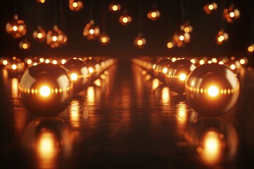 Warm glowing bulbs on a reflective surface