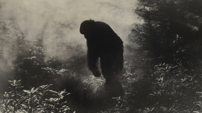 Mysterious figure walking through a foggy forest