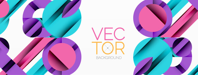 Circle and line geometric background. Round shapes with diagonal lines composition for wallpaper, banner, background or landing