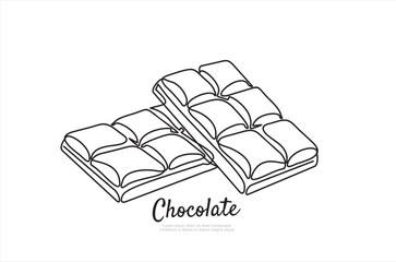 Continuous one line drawing of opened chocolate bar hand drawn vector illustration. Single line drawing.