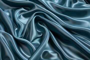 Fototapeta premium Luxurious blue satin fabric with elegant drapes and texture