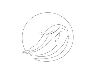 Continuous one line drawing of dolphin fish. One line drawing illustration of bottlenose dolphin. Marine animal, World dolphin day concept single line. Editable outline.