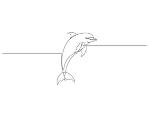 Naklejka premium Continuous one line drawing of dolphin fish. One line drawing illustration of bottlenose dolphin. Marine animal, World dolphin day concept single line. Editable outline.