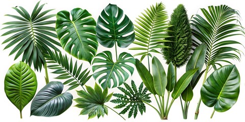 A Lush Assortment Of Tropical Leaves In Various Shapes And Sizes, Perfect For Adding A Touch Of The Tropics To Your Next Project.