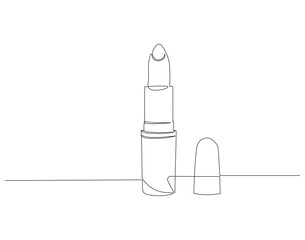 Continuous one line drawing of lipstick. One line drawing illustration of lipstick. Cosmetic makeup concept single line. Editable outline.
