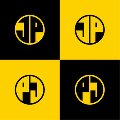 Simple JP and PJ Letter Circle Logo Set, suitable for business with JP and PJ initials