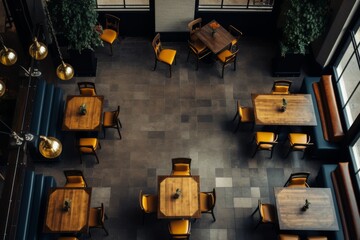 Above view of a empty outdoor cafe in NYC