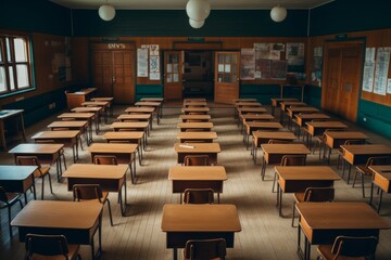 Interior of an empty elementary classroom