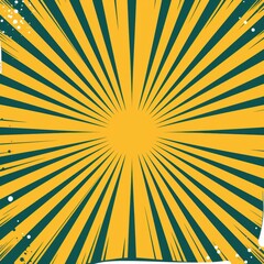 Obraz premium Dynamic pop art-inspired poster featuring yellow and green sunburst patterns radiating from a central point, resembling the rays of the sun.