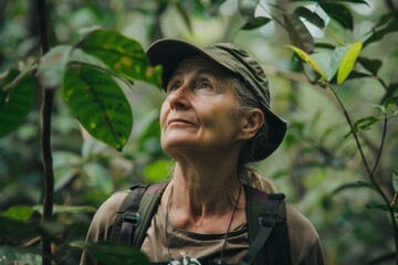 Fototapeta premium Middle aged woman on a rainforest expedition