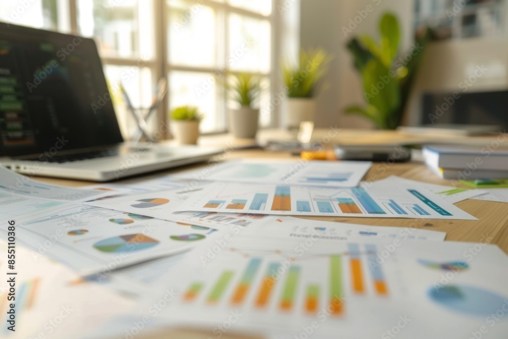 Wall mural Chart data and analytics on office desk