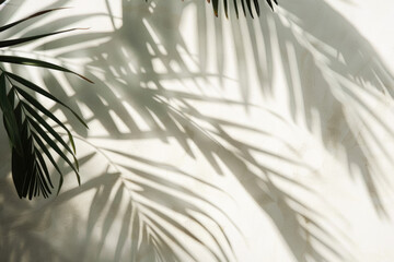 Obraz premium White wall with tropical palm leaf shadow. Beautiful abstract background concept banner for summer vacation 