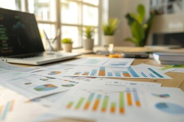 Chart data and analytics on office desk