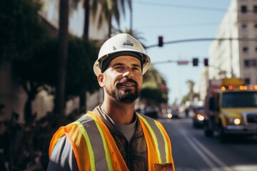 Obraz premium Portrait of a male American street maintenance worker