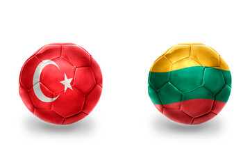 football balls with national flags of lithuania and turkey ,soccer teams. on the white background.