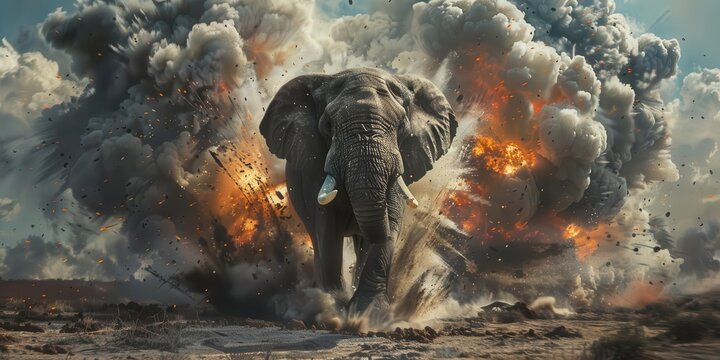 Transforming electrical electronics with elephants and bomb explosions, results in an innovative fusion of technology, nature, and captivating visuals.