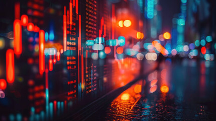 Obraz premium Stock market charts glowing on blurred background. Financial graph diagram for stock market analysis, investment, and trading. Economic growth concept for business, finance, crypto currency