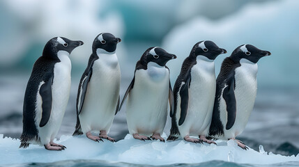 Fototapeta premium Mysterious Antarctic Landscape with Penguins on Iceberg