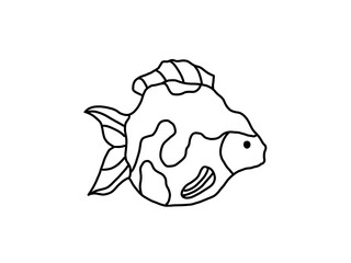 線画の右向きの金魚のアイコンのイラスト
