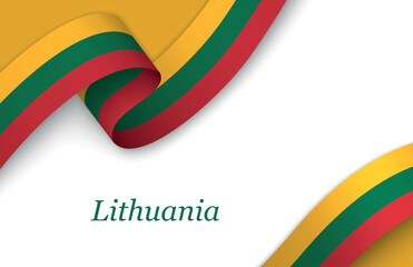 Ribbon with fllag of Lithuania on white background