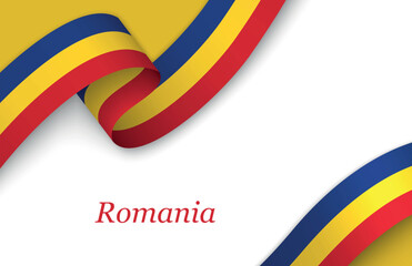 Ribbon with fllag of Romania on white background