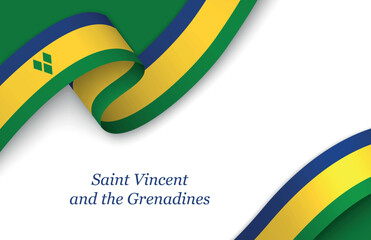 Ribbon with fllag of Saint Vincent and the Grenadines on white background