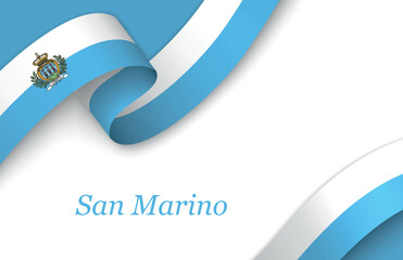 Naklejka premium Ribbon with fllag of San Marino on white background