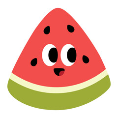 cute Watermelon Slice fruit cartoon style icon.
