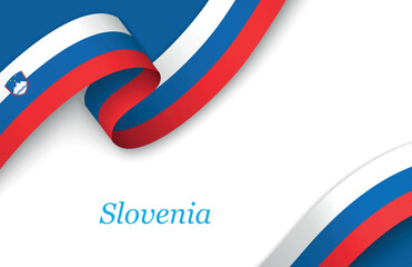 Ribbon with fllag of Slovenia on white background