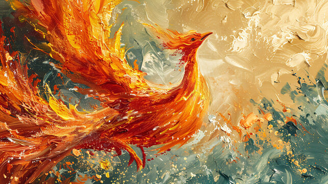 Creative representation of a fiery phoenix rising from abstract flames, symbolizing the fearless attitude to dare and overcome challenges, set against a vibrant and energetic background