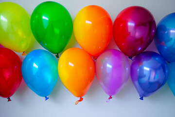 Colorful balloons positioned in an arc along the bottom edge of a solid background, brightening the scene with their cheerful colors.