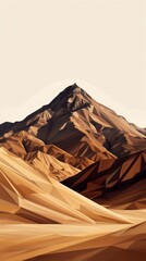 Abstract illustration of a brown mountain landscape featuring geometric shapes and warm tones, evoking a sense of tranquility and vastness.