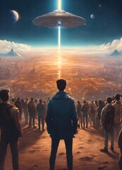  A crowd of people standing 