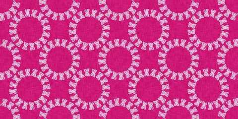 Modern pretty buttefly summer abstract shape magenta pink color seamless border pattern with cloth fabric linen effect. Vibrant fresh childish design for drawn bug textile ribbon trim or washi tape