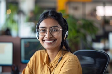 Portrait of a smiling young Indian female IT support technician