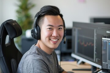 Portrait of a smiling young Asian male IT support technician