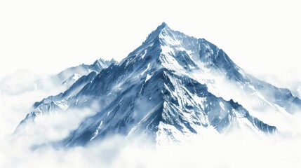 A high, snow-covered mountain peak rising above clouds in a serene, minimalist landscape.