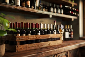 Wine collection on a wooden rack