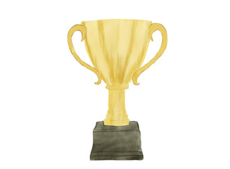 Hand-drawn watercolor illustration of a trophy isolated on a white background.