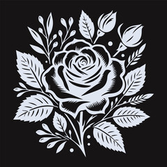 Rose Silhouette Black Background Vector Illustration.jpg