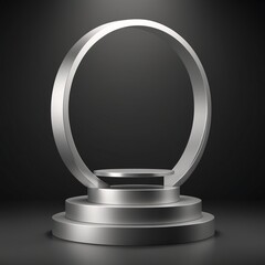 Sleek Silver Podium on Abstract Geometric Background